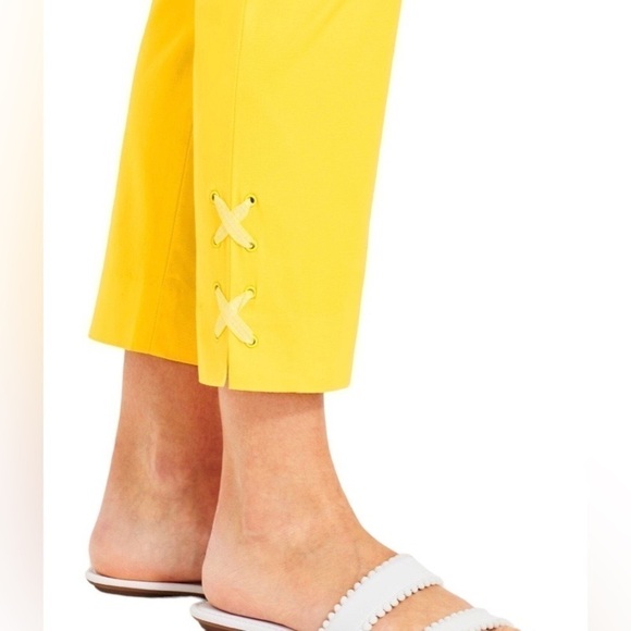 Talbots Yellow The Perfect Crop Gingham Lace-up Pants - Size 4P - Picture 2 of 3